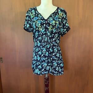 April Cornell Floral Black and Blue Top